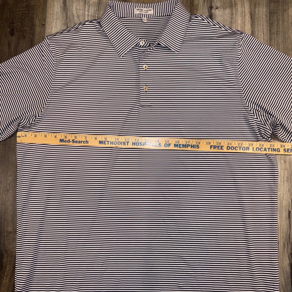 Peter Millar Polo Shirt Mens XL Navy White Stripe Golf Logo Sleeve - Picture 6 of 6